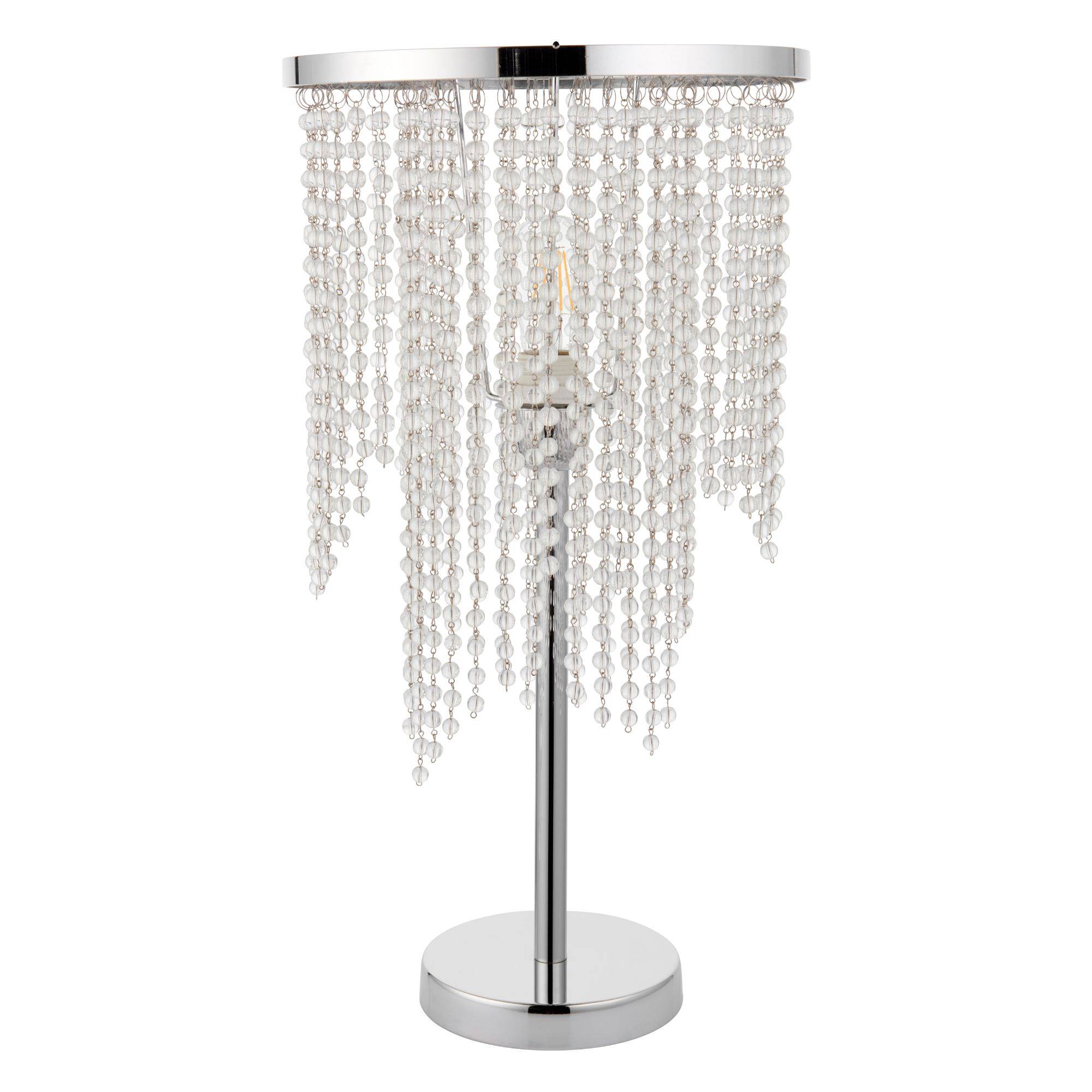 Rain 1 Light Polished Chrome 52cm Table Light With Clear Glass Droplet