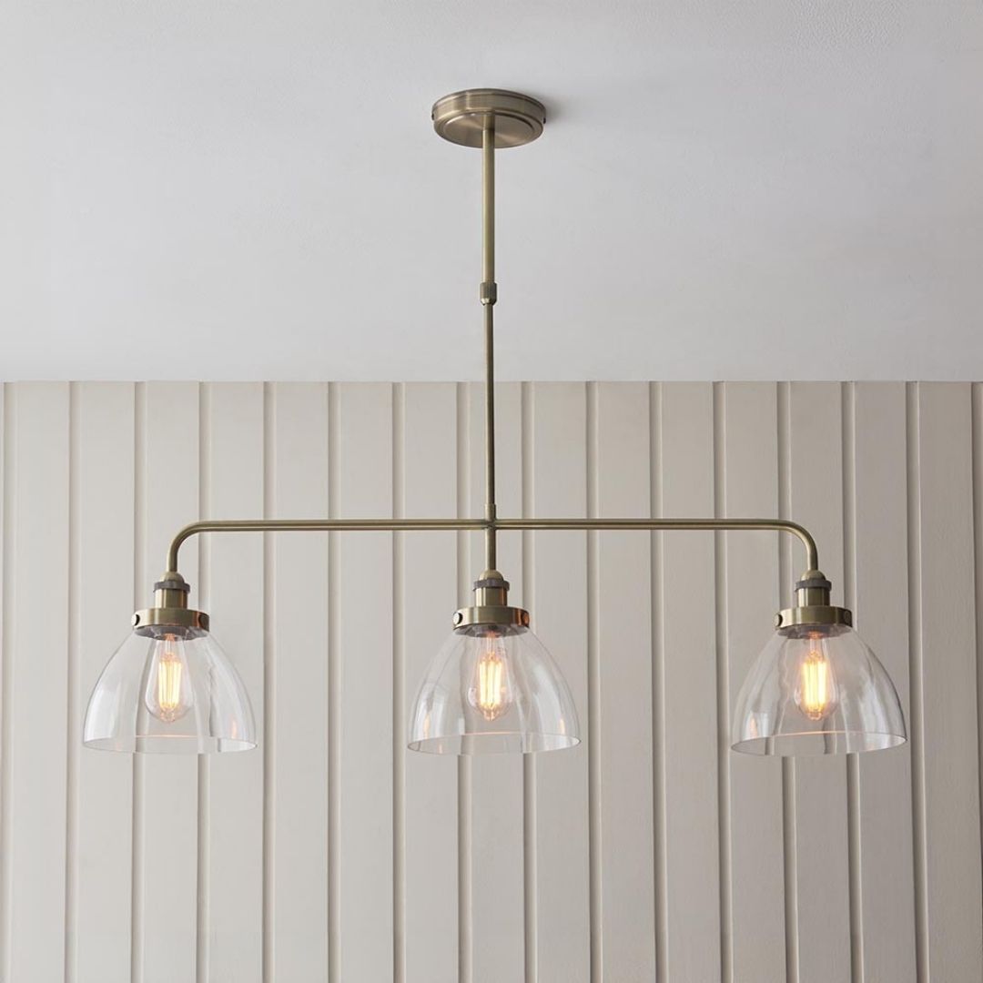 Hansen 3 Light Antique Brass & Glass Pendant Bar