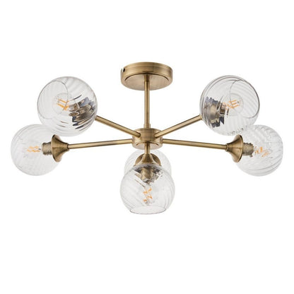 Allegra 6 Light Semi Flush Antique Brass Ceiling Light