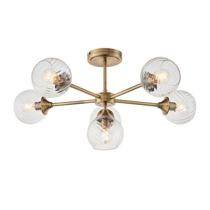 Allegra 6 Light Semi Flush Antique Brass Ceiling Light