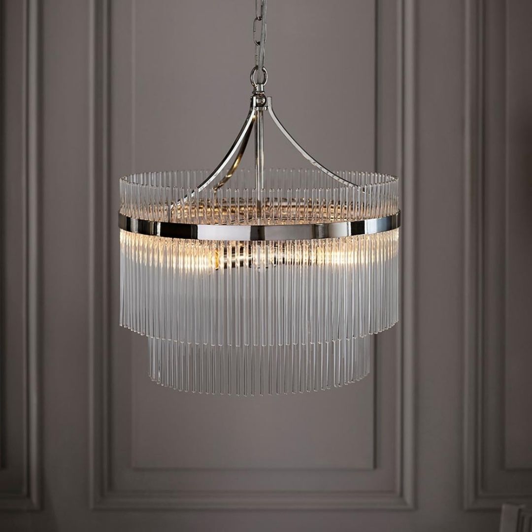 Marietta 5 Light Bright Nickel & Glass Pendant Ceiling Light