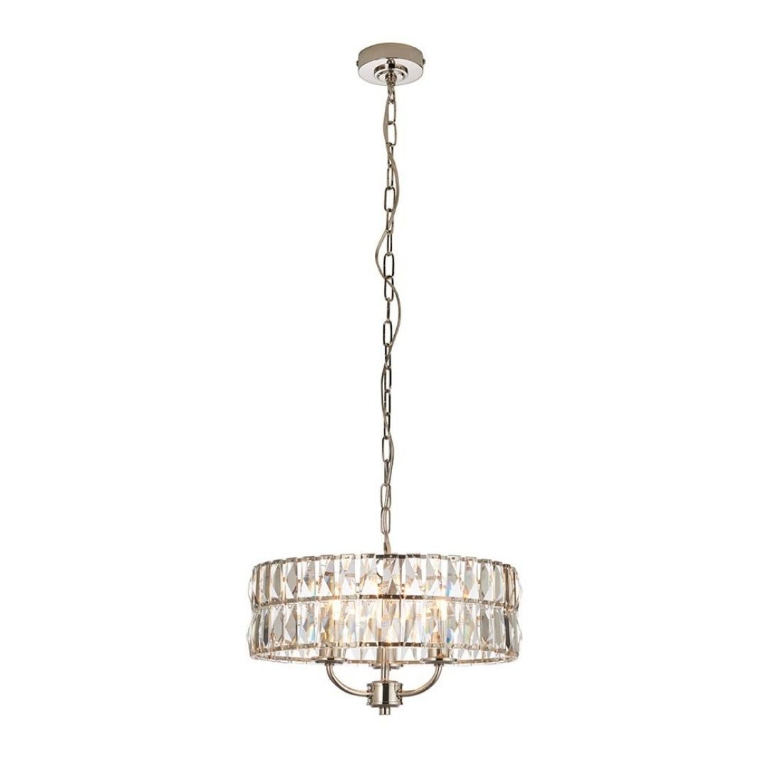 Clifton 3 Light Nickel & Crystal Pendant Ceiling Light