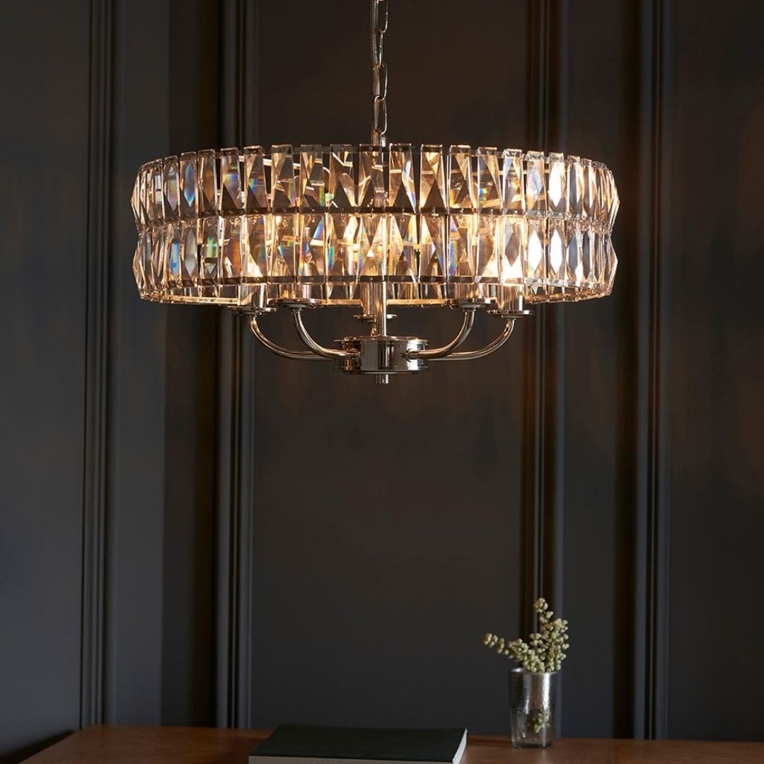 Clifton 5 Light Nickel & Crystal Pendant Ceiling Light