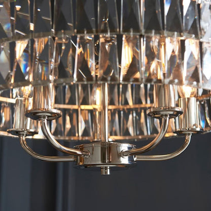 Clifton 5 Light Nickel & Crystal Pendant Ceiling Light