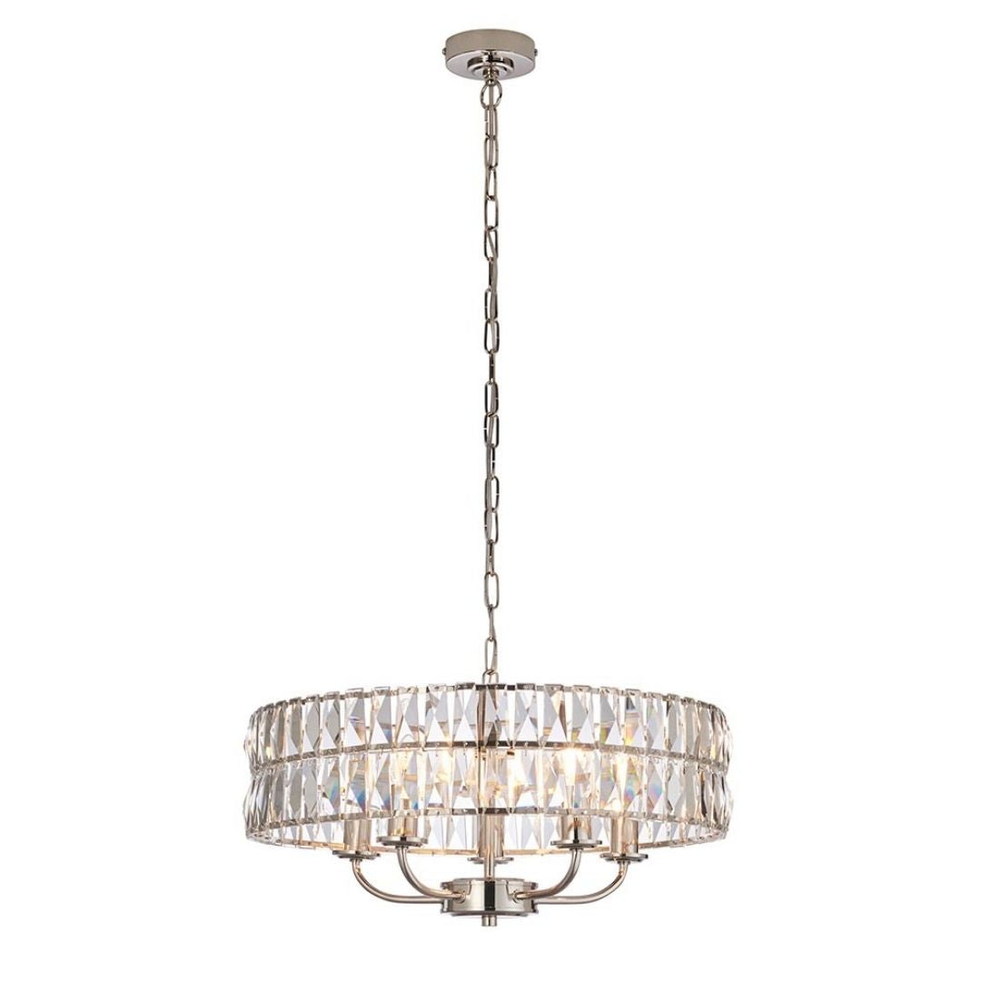 Clifton 5 Light Nickel & Crystal Pendant Ceiling Light