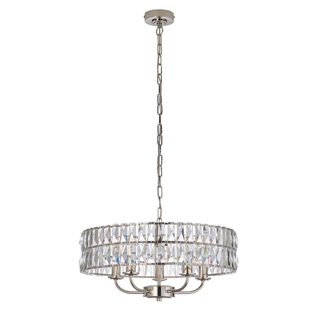 Clifton 5 Light Nickel & Crystal Pendant Ceiling Light