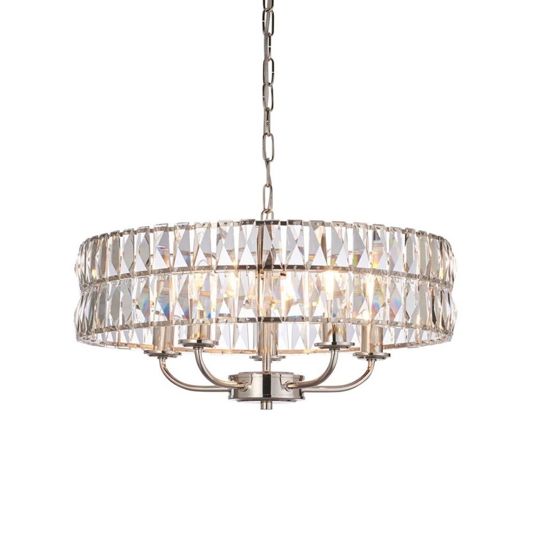 Clifton 5 Light Nickel & Crystal Pendant Ceiling Light