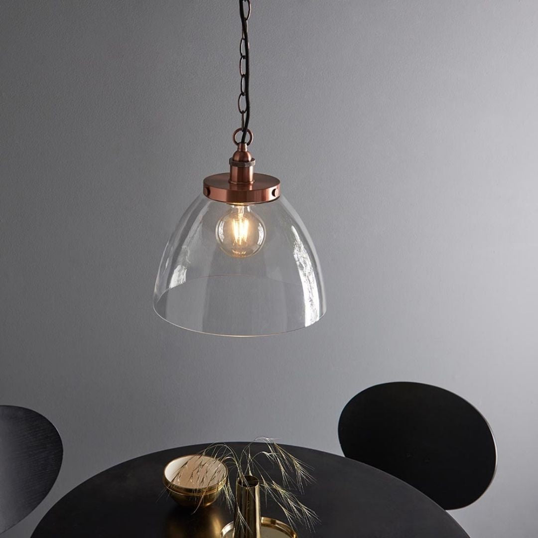 Hansen Copper & Glass Pendant Ceiling Light Large