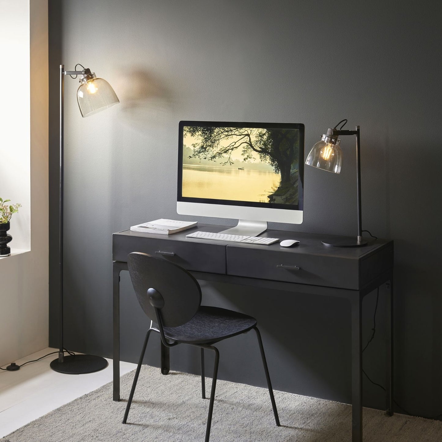 Urban Matte Black & Glass Desk Table Lamp