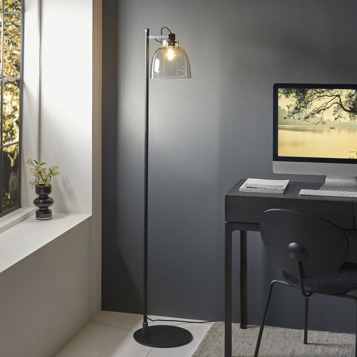 Urban Matte Black & Glass Task Floor Lamp