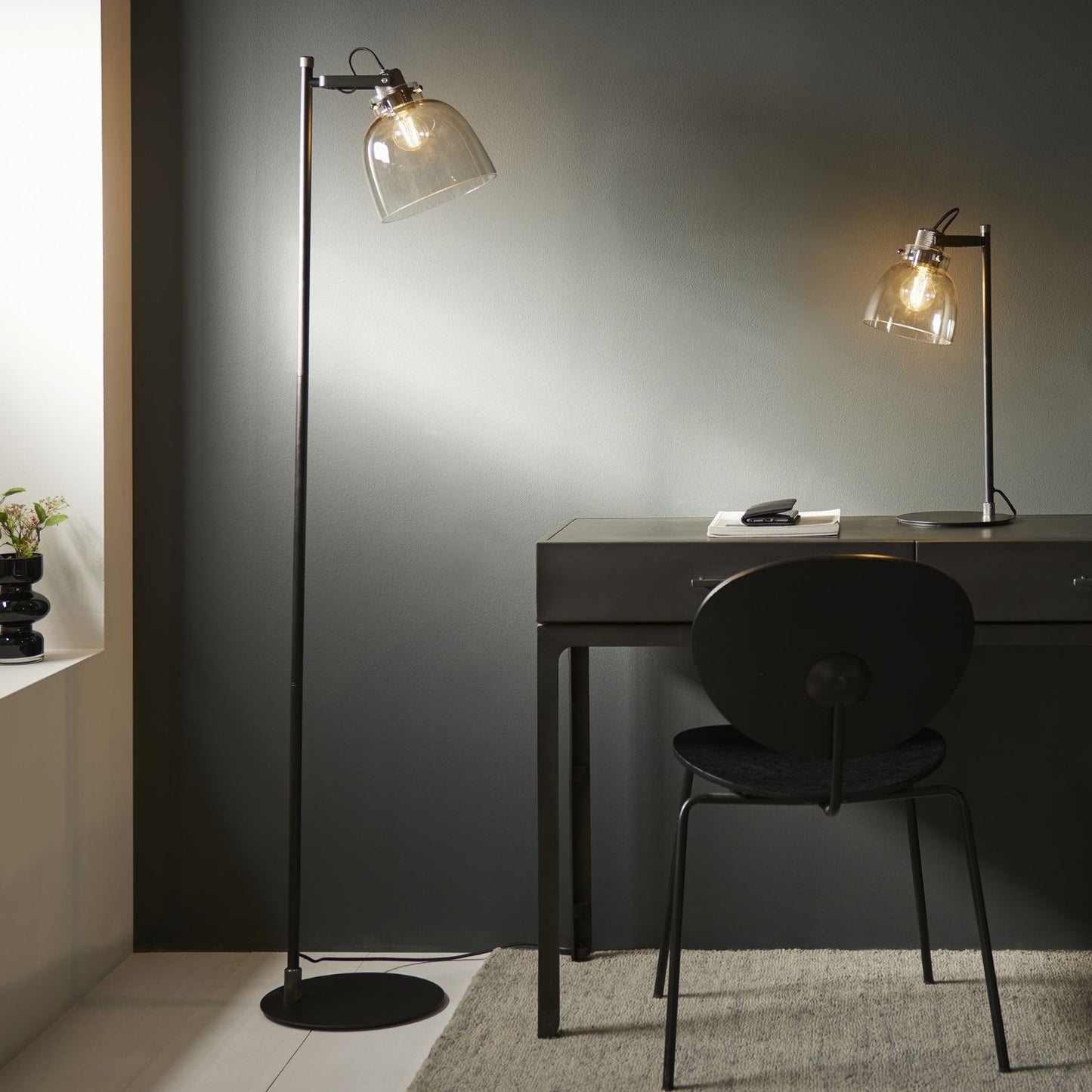 Urban Matte Black & Glass Task Floor Lamp