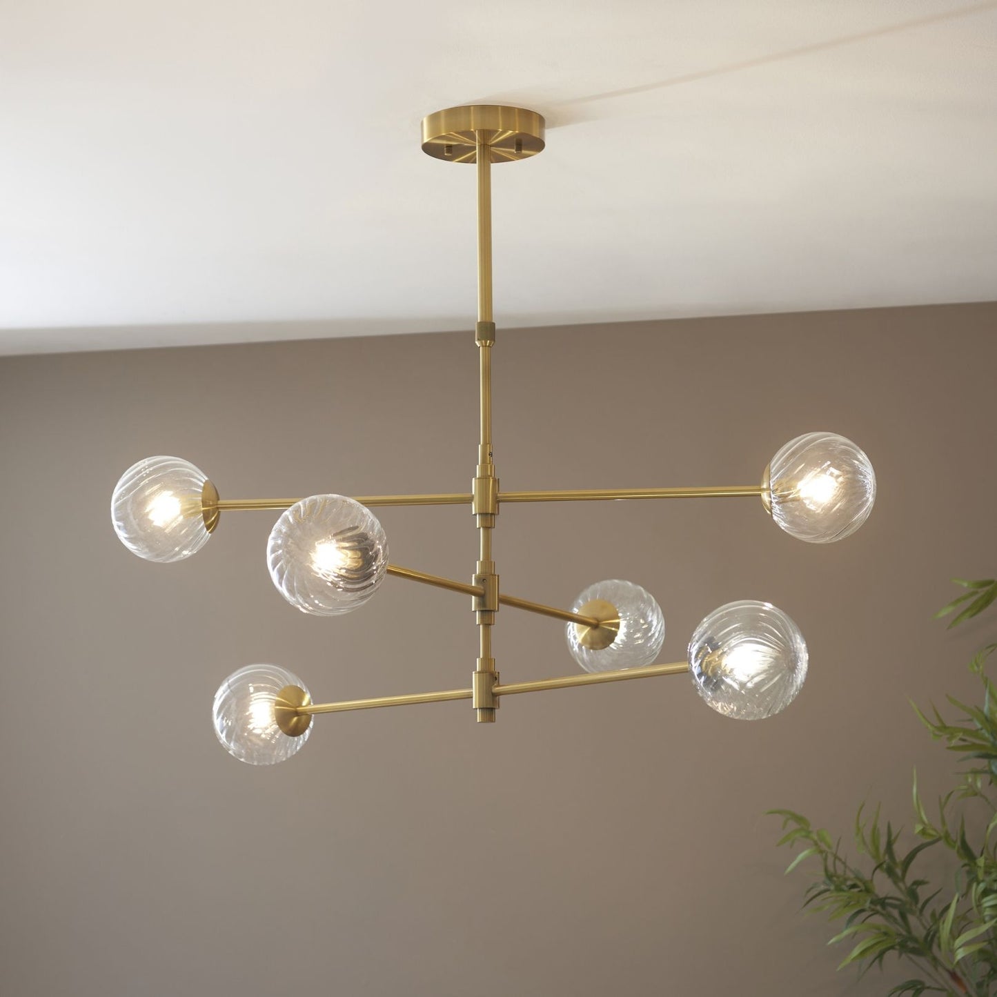 Vitali 6 Light Brass & Glass Pendant Ceiling Light