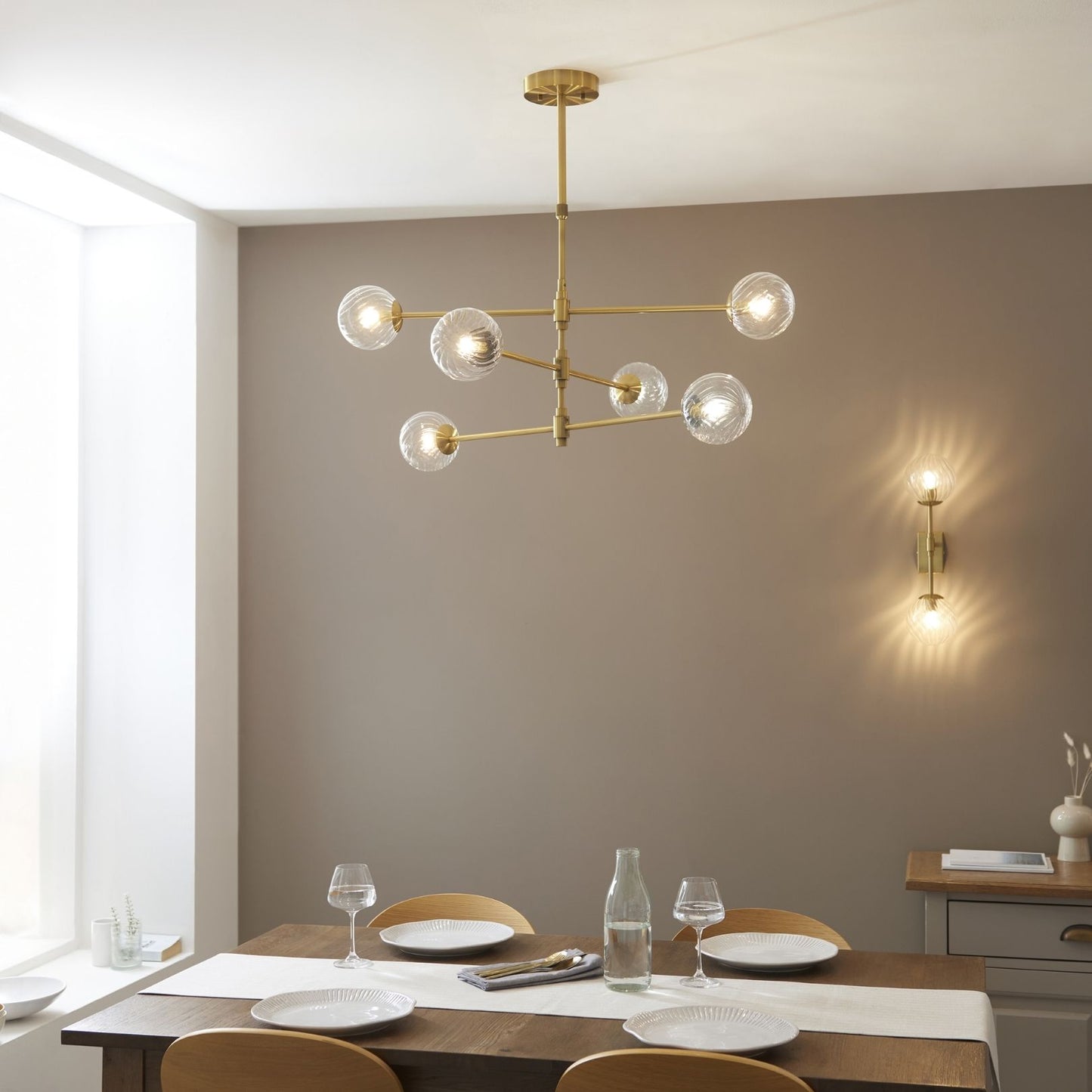 Vitali 6 Light Brass & Glass Pendant Ceiling Light