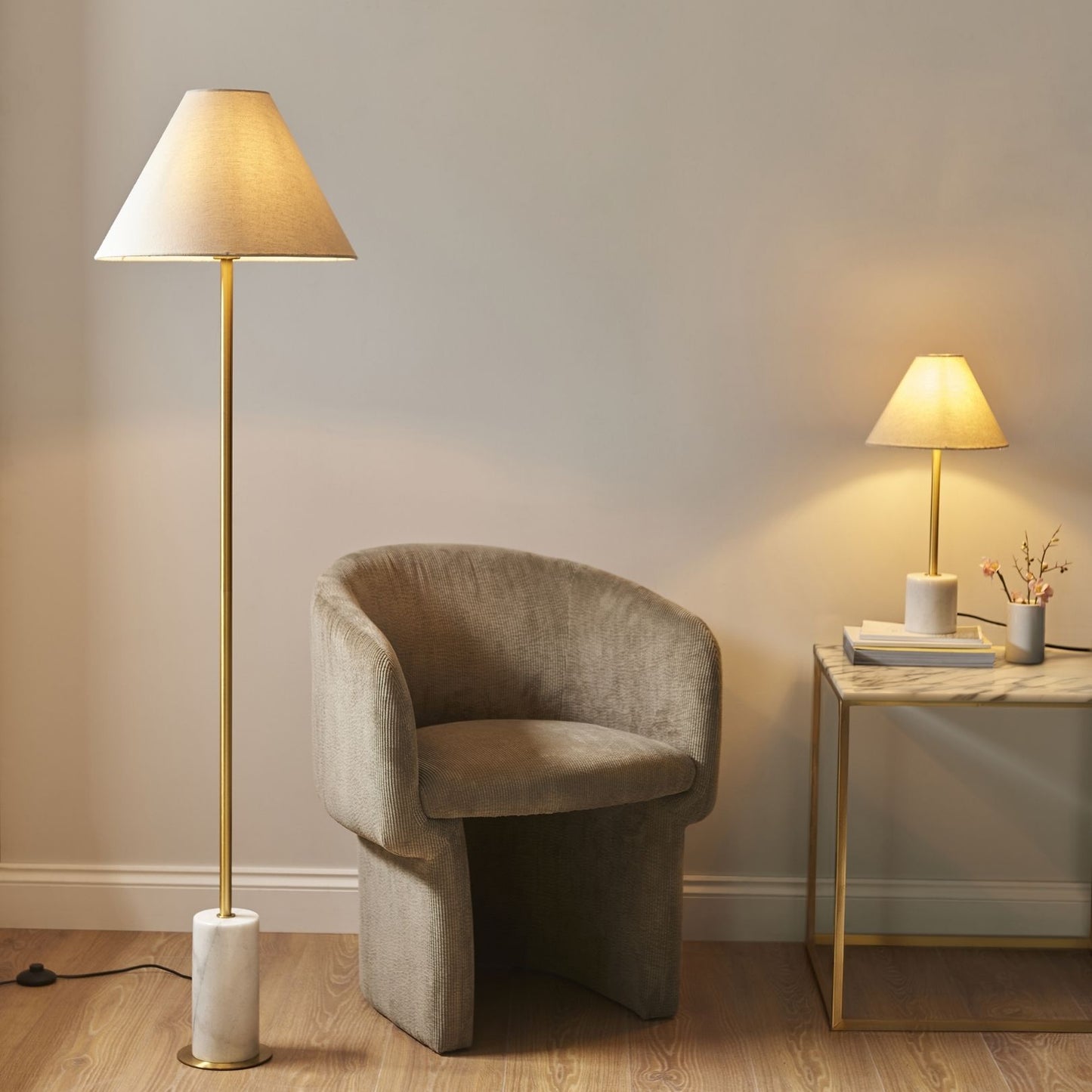 Bertoia Brass & Marble Floor Lamp