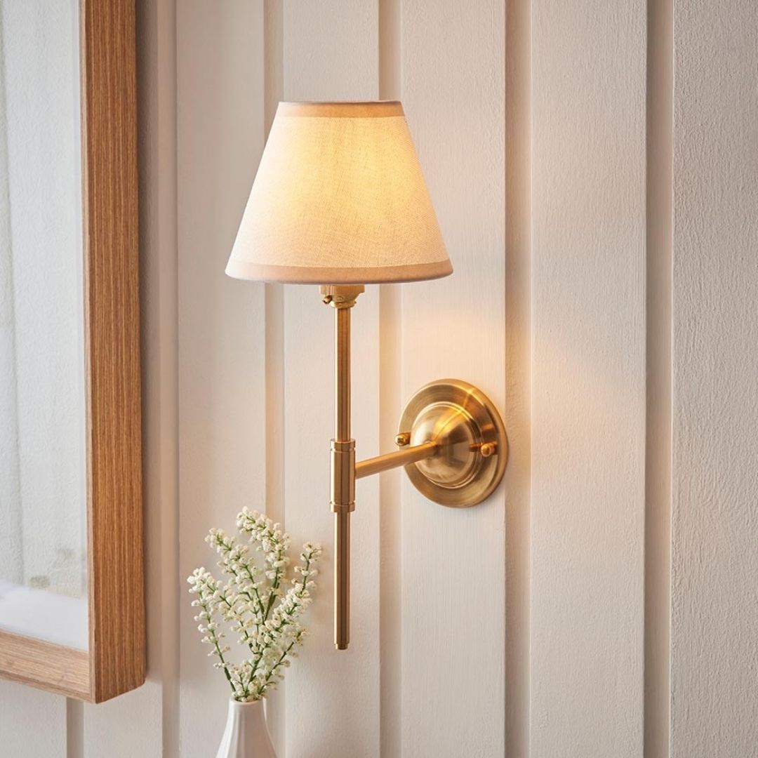 Dome Brass Wall Light with 16cm White Shade