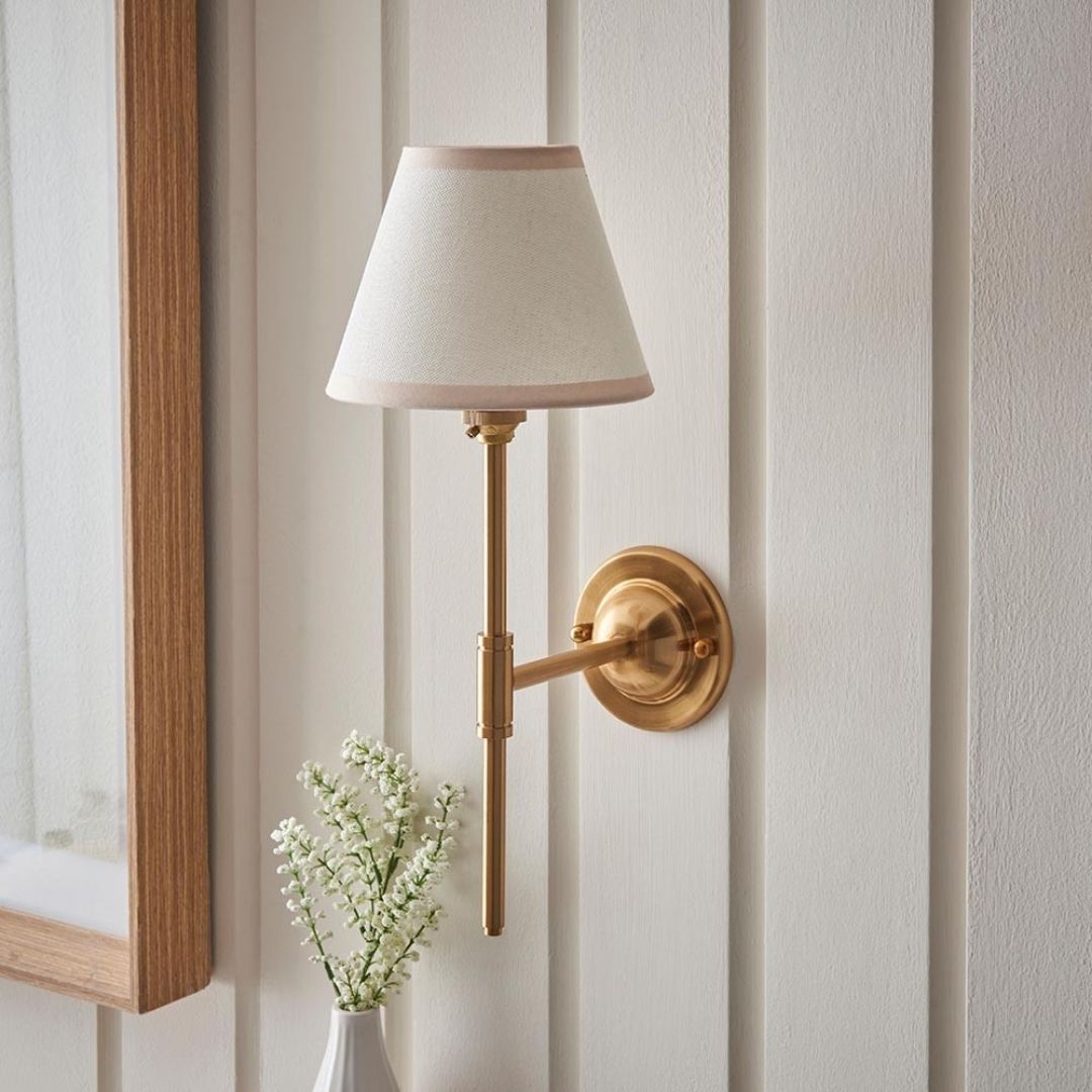 Dome Brass Wall Light with 16cm White Shade