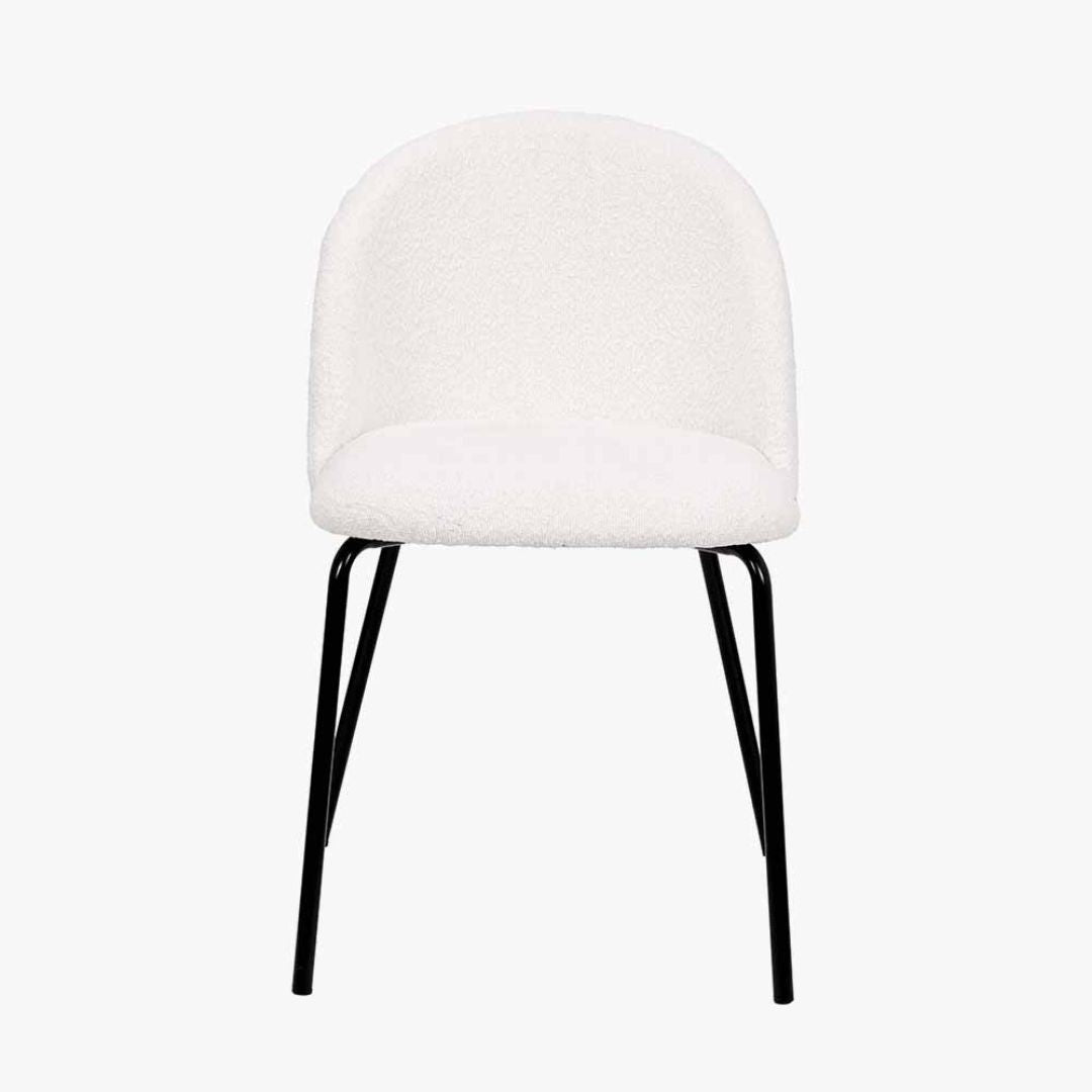 Turi White Bouclé Fabric and Black Metal Dining Chair