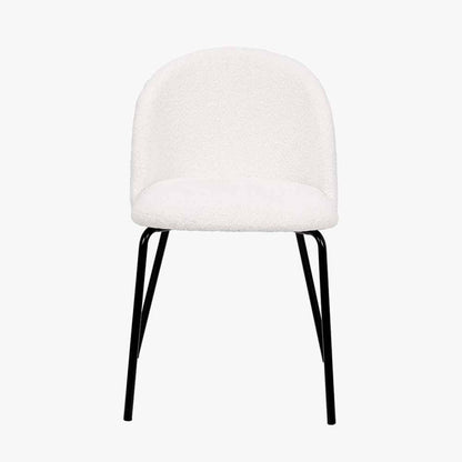 Turi White Bouclé Fabric and Black Metal Dining Chair