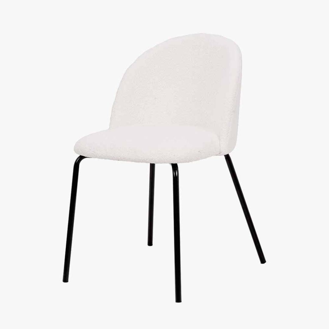 Turi White Bouclé Fabric and Black Metal Dining Chair