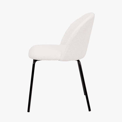 Turi White Bouclé Fabric and Black Metal Dining Chair