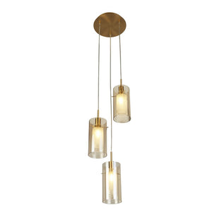 Duo 3 Light Bronze & Champagne Glass Pendant Ceiling Light