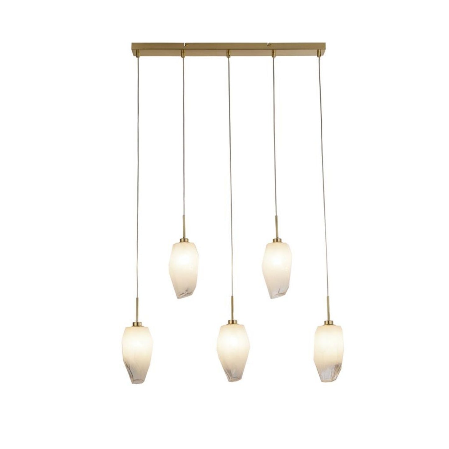 Rocky 5 Light Satin Brass & Glass Pendant Bar