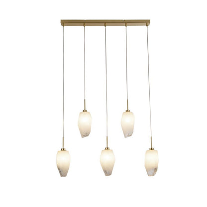 Rocky 5 Light Satin Brass & Glass Pendant Bar