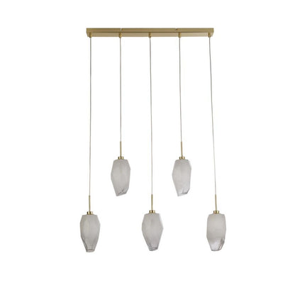 Rocky 5 Light Satin Brass & Glass Pendant Bar