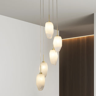 Rocky 5 Light Satin Brass & Glass Pendant Ceiling Light