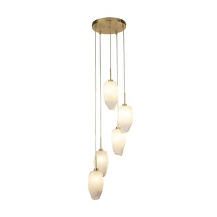 Rocky 5 Light Satin Brass & Glass Pendant Ceiling Light