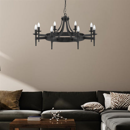 Cartwheel 8 Light Black Chandelier Pendant