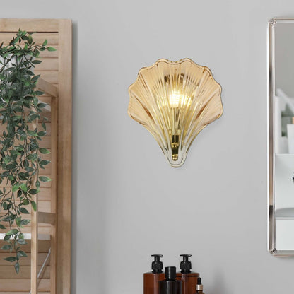 Shell Satin Brass & Amber Glass Wall Light