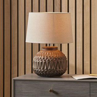 Anneli Bronze Aztec Ceramic Table Lamp with Natural Shade