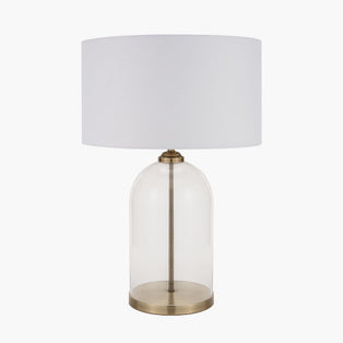 Cloche Antique Brass & Glass Table Lamp with White Shade