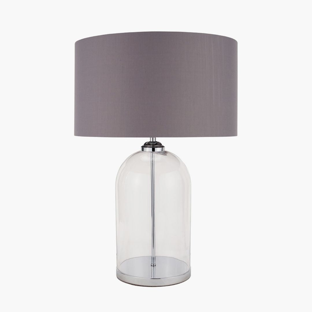 Cloche Silver & Glass Table Lamp with Grey Shade