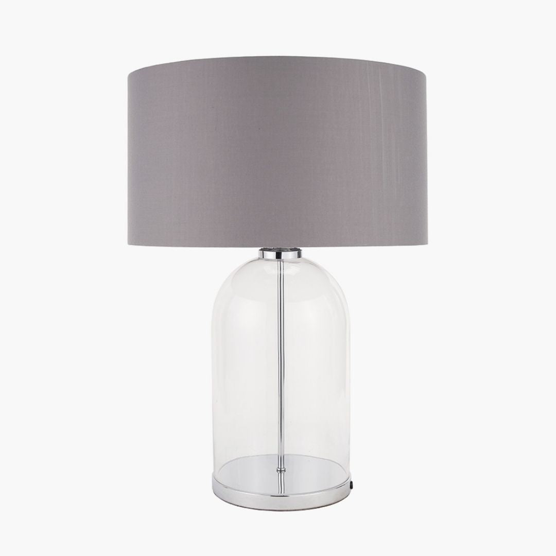 Cloche Silver & Glass Table Lamp with Grey Shade