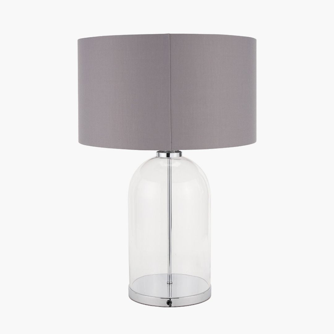 Cloche Silver & Glass Table Lamp with Grey Shade