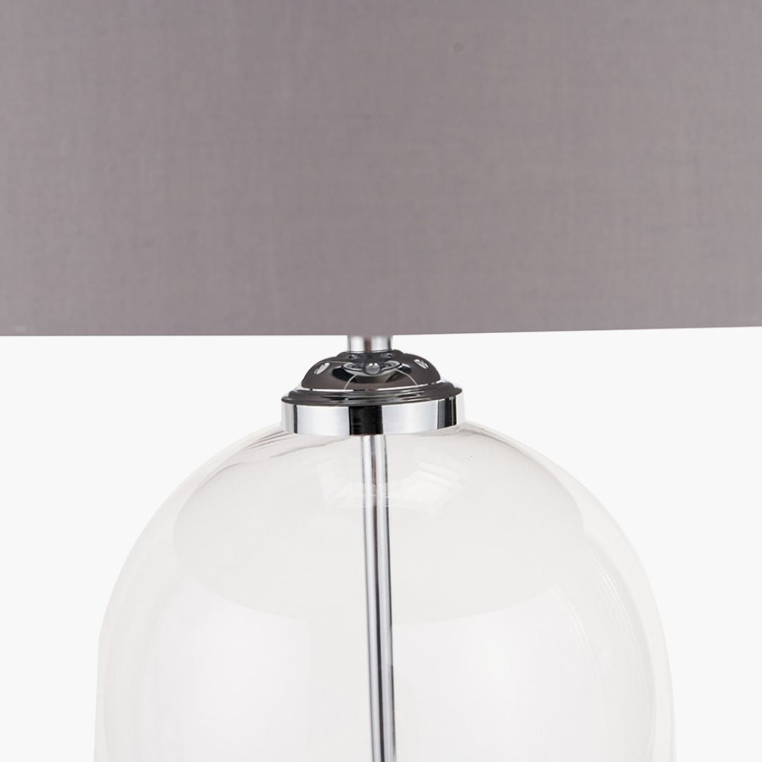 Cloche Silver & Glass Table Lamp with Grey Shade