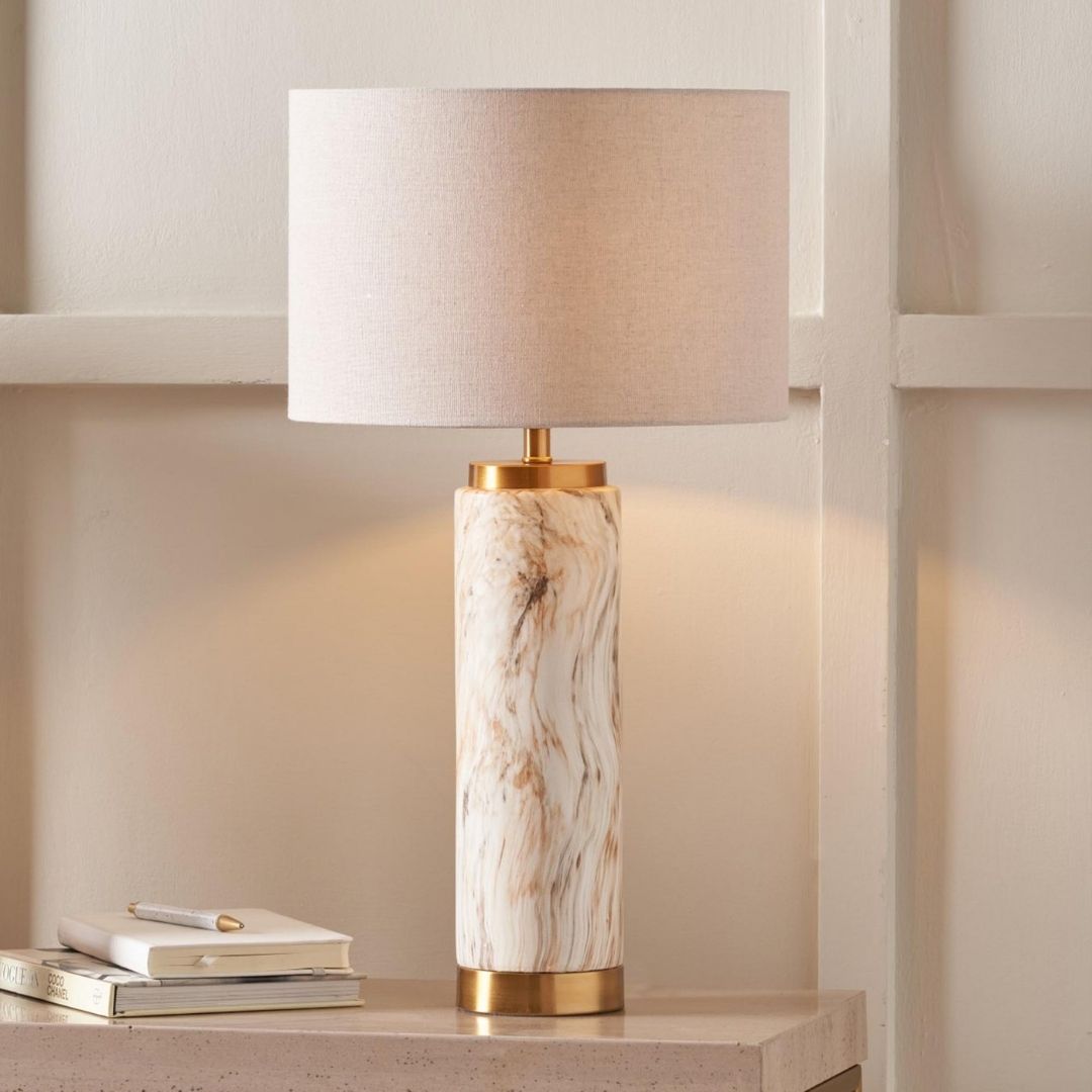 Carrara Marble Effect Tall Ceramic Table Lamp