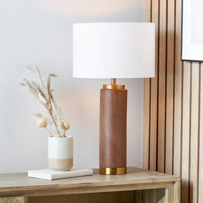 Carrara Wood Effect Tall Ceramic Table Lamp