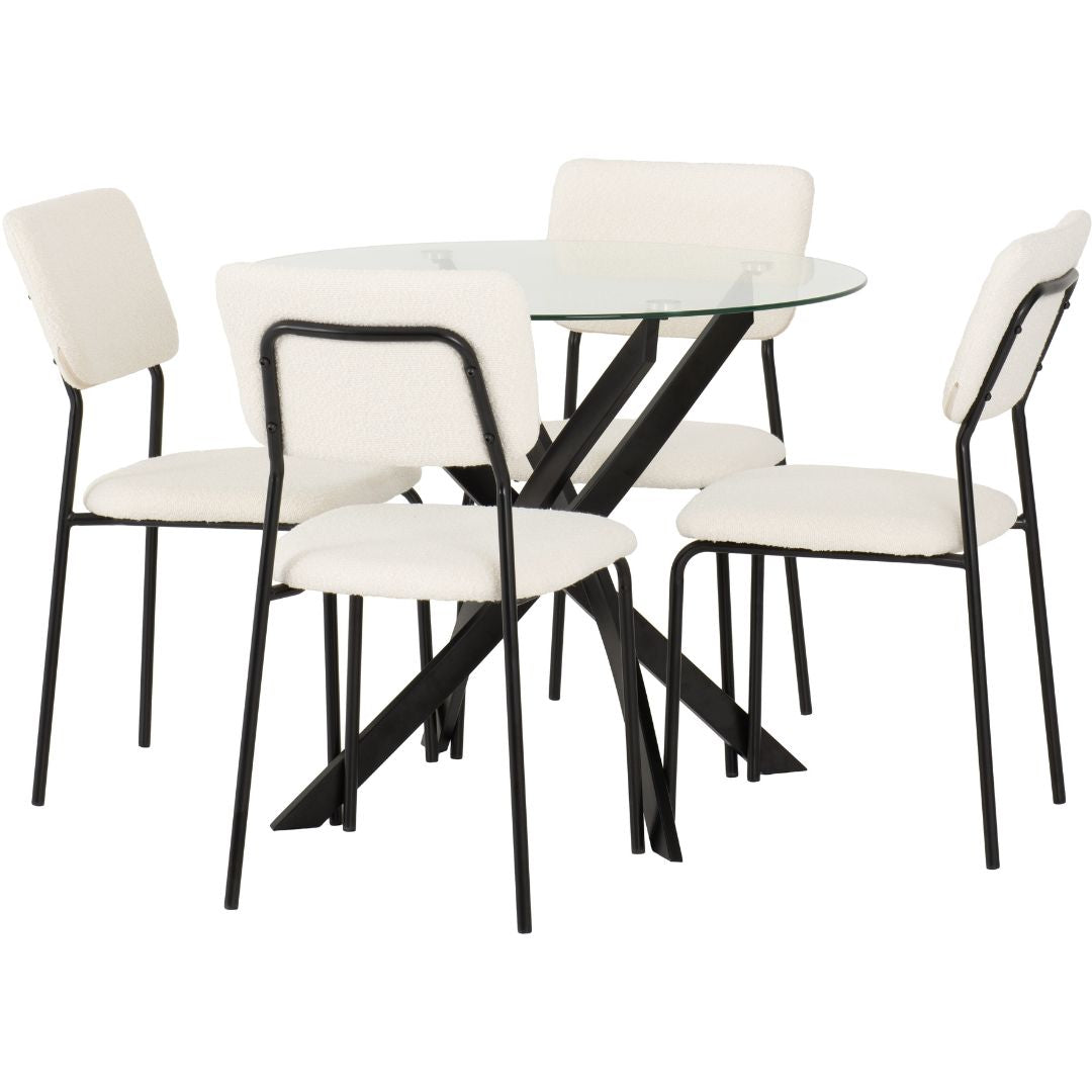 Louisa Glass Top 4 Chairs Dining Set