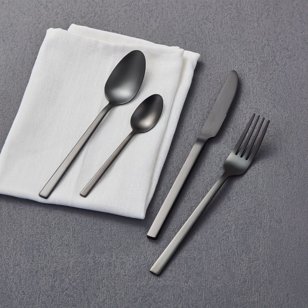 16 Piece Matte Black Cutlery Set