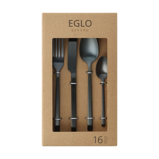 16 Piece Matte Black Cutlery Set