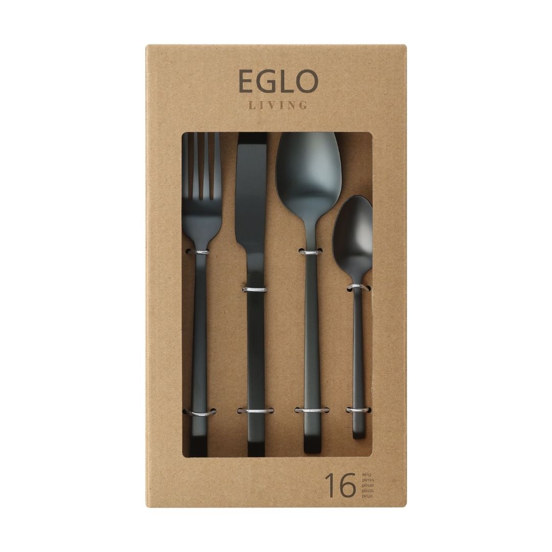 16 Piece Matte Black Cutlery Set