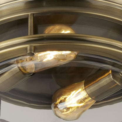 Glasgow 2 Light Antique Brass and Clear Glass IP44 Flush Ceiling Light