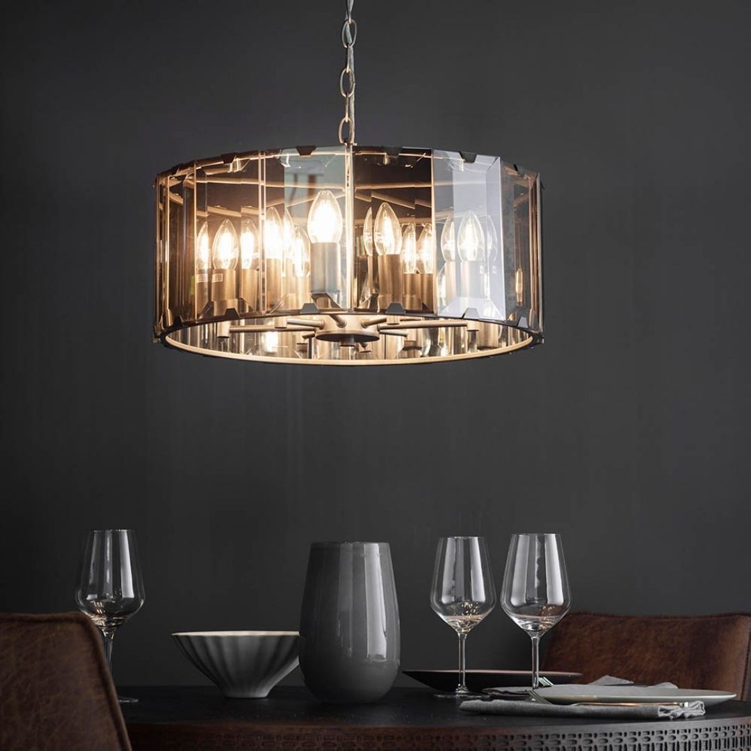 Clooney 8 Light Smoked Glass Pendant Ceiling Light