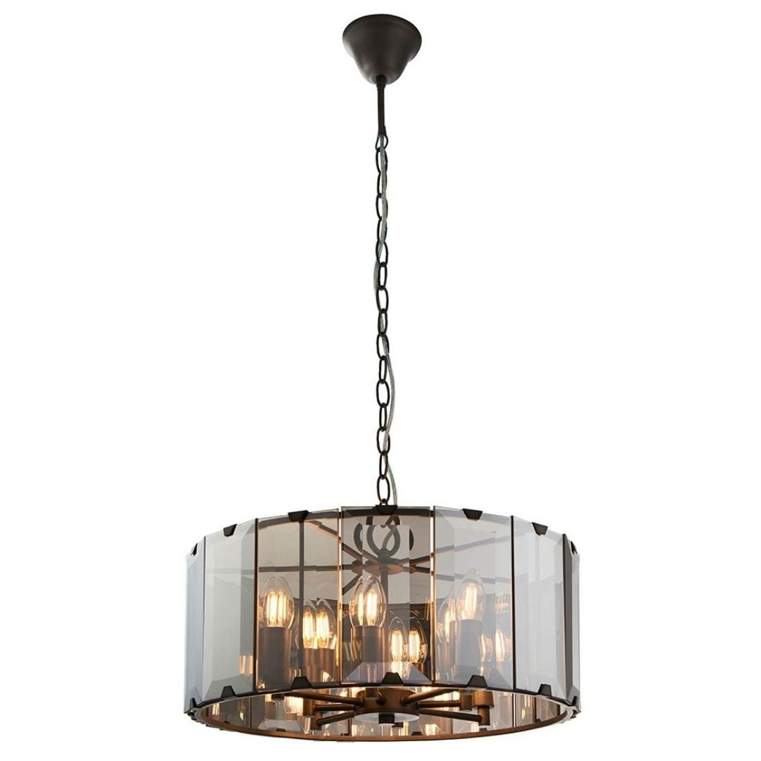 Clooney 8 Light Smoked Glass Pendant Ceiling Light