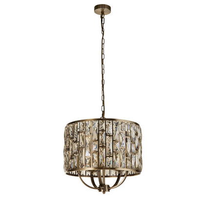 Bijou 5 Light Antique Brass and Glass Pendant Ceiling Light