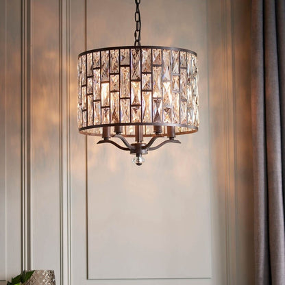 Belle 5 Light Dark Bronze & Crystal Pendant Ceiling Light