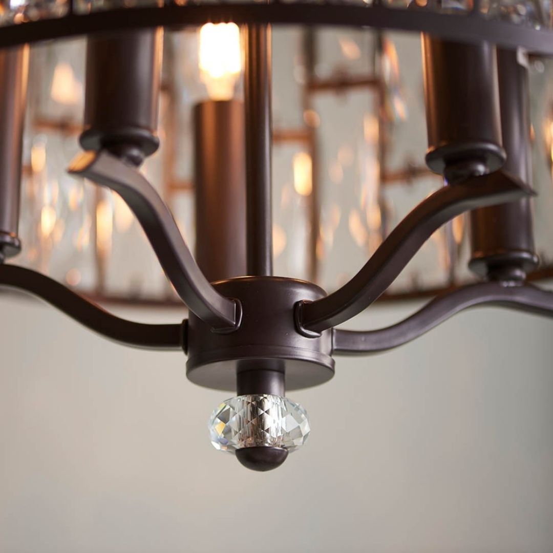 Belle 5 Light Dark Bronze & Crystal Pendant Ceiling Light